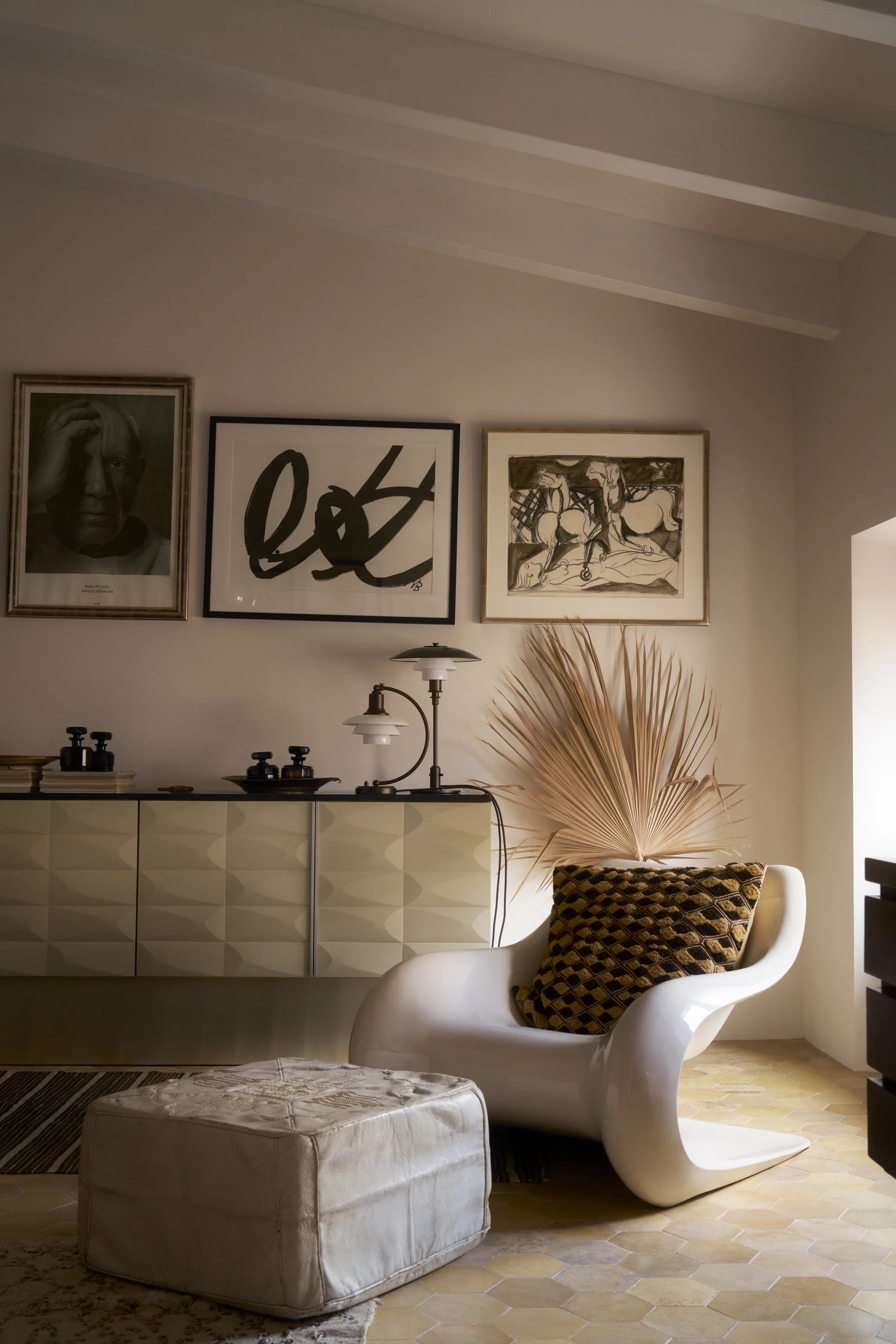 Lampe de table PH 3/2 Luna, Aged brass-verre opale Louis Poulsen