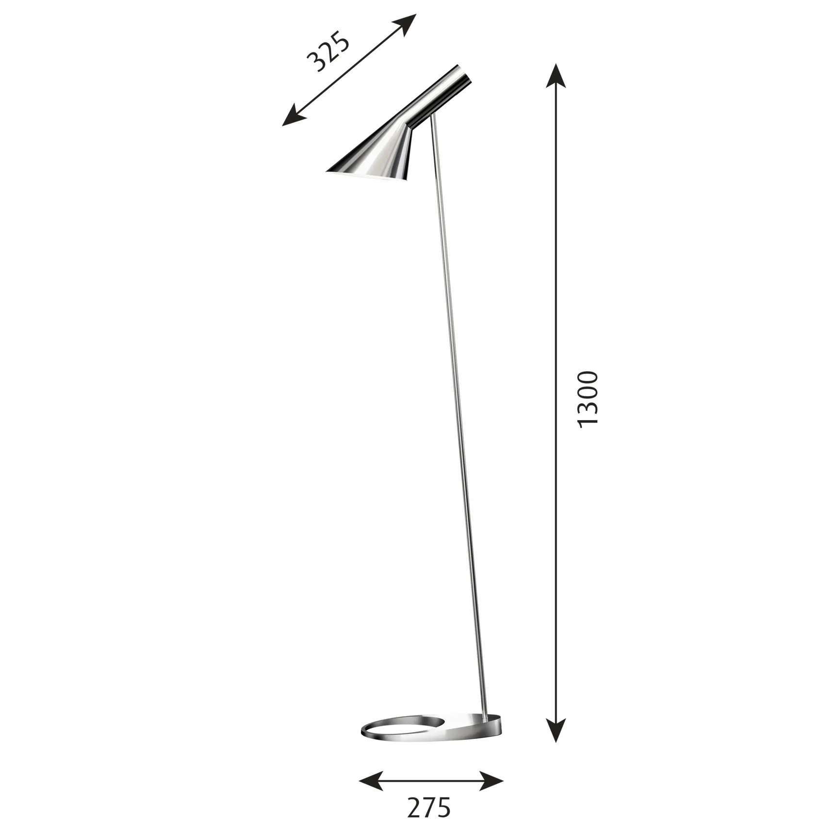 Lampe sur pied AJ, Acier inoxydable poli Louis Poulsen
