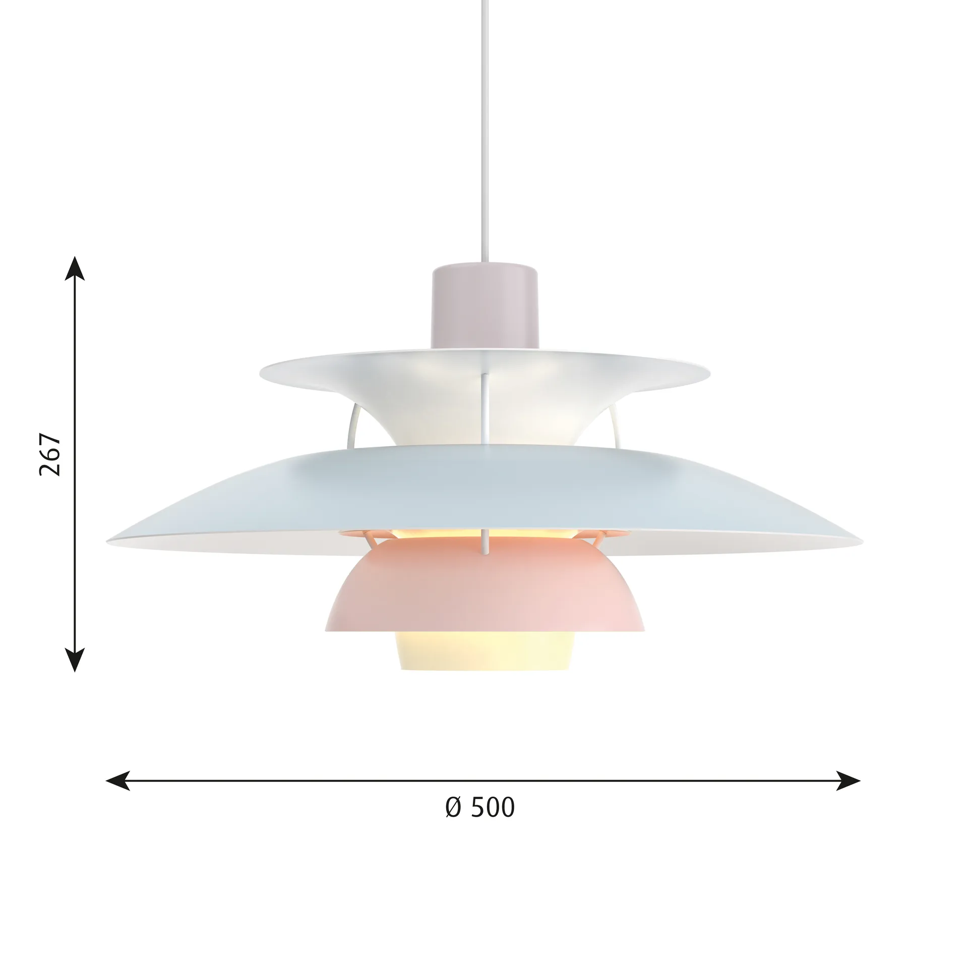 Suspension PH 5, Ø500, Pastel-gris huître-bleu-rose Louis Poulsen