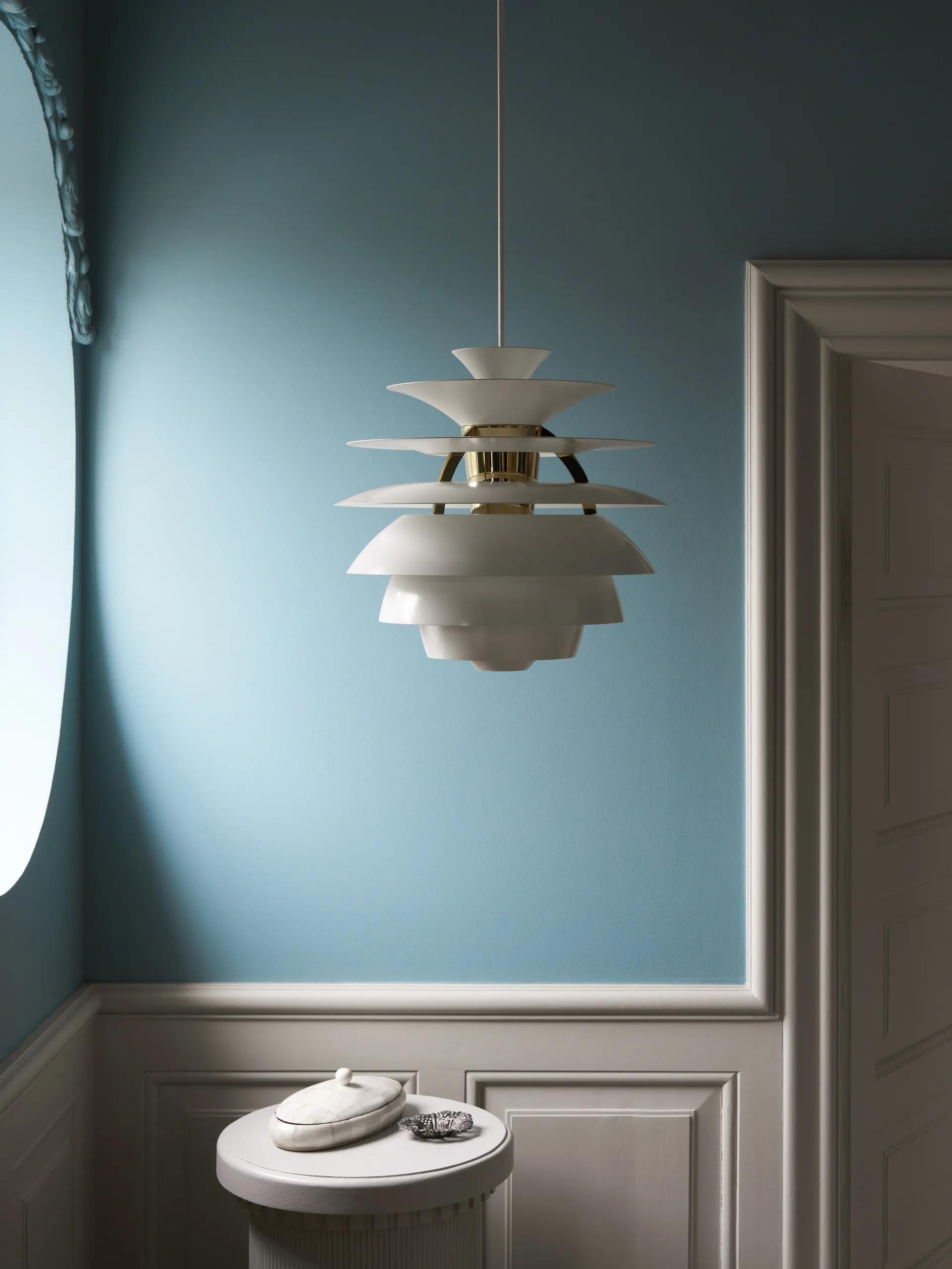 Suspension PH Snowball, Dusty blue-brass Louis Poulsen