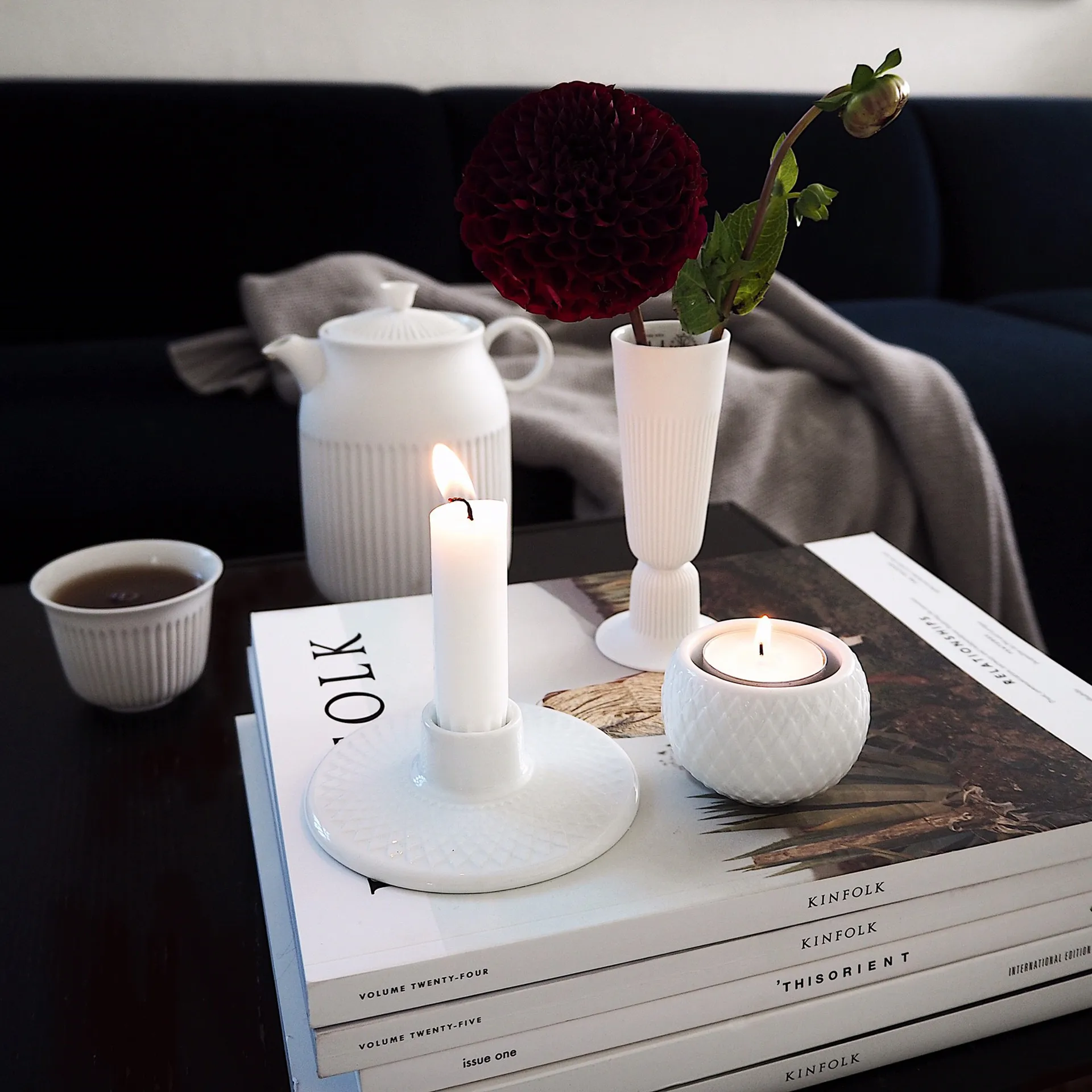 Bougeoir Rhombe 3 cm, Blanc Lyngby Porcelæn