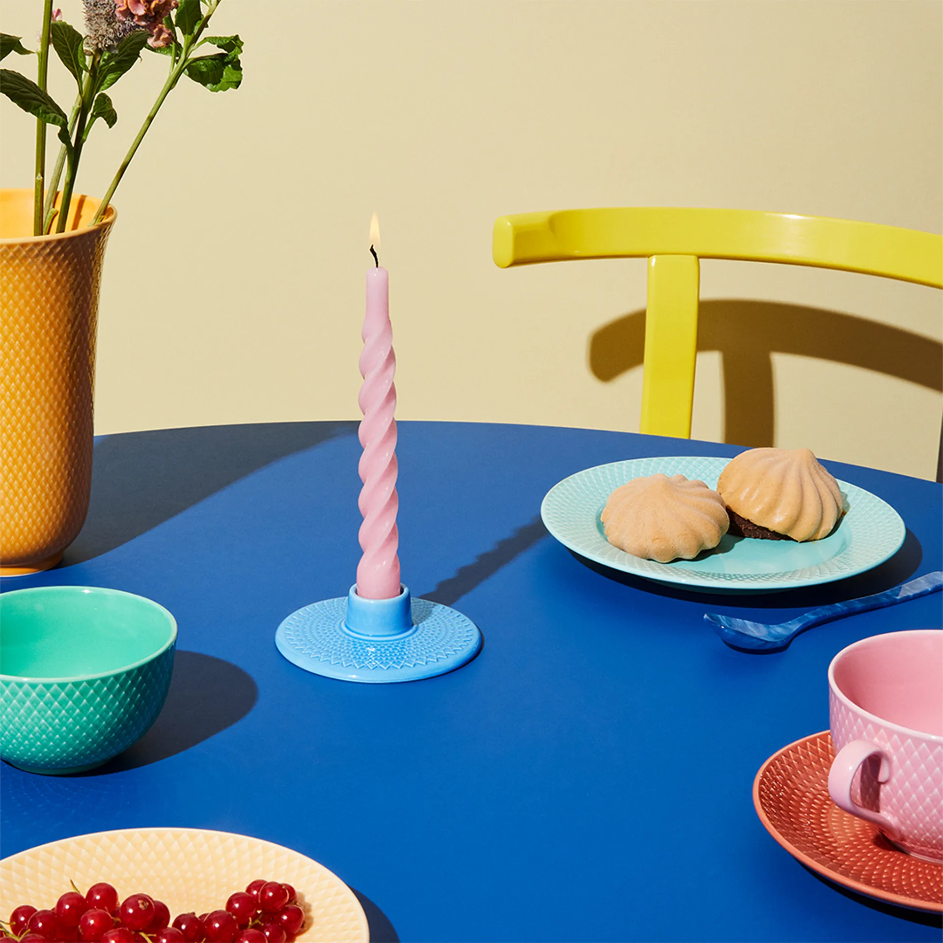 Bougeoir Rhombe 3 cm, Bleu Lyngby Porcelæn