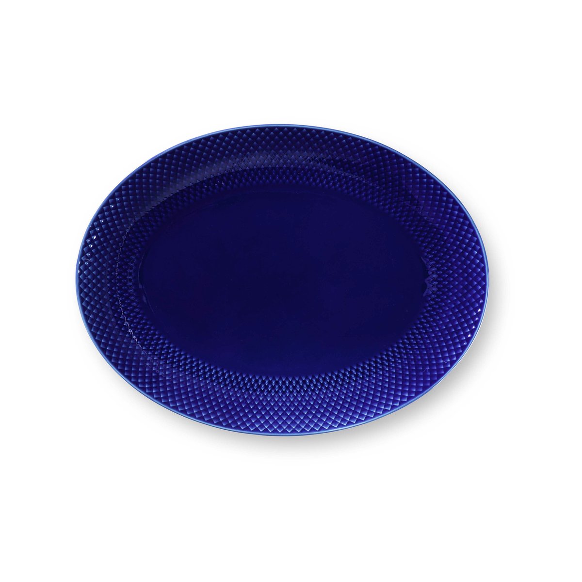 lyngby porcelæn plat de service oval rhombe 35x26,5 cm bleu foncé