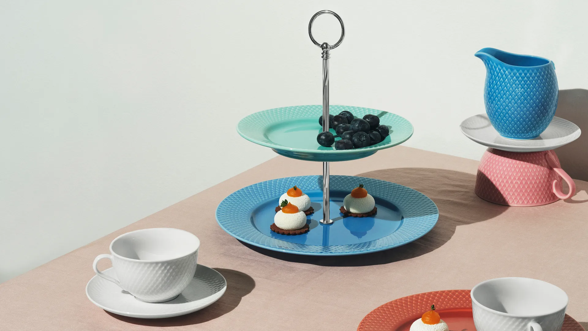 Tasse à thé avec soucoupe Rhombe 24 cl, Blanc Lyngby Porcelæn