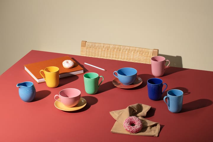 Tasse à thé avec soucoupe Rhombe - Bleu-terracotta - Lyngby Porcelæn