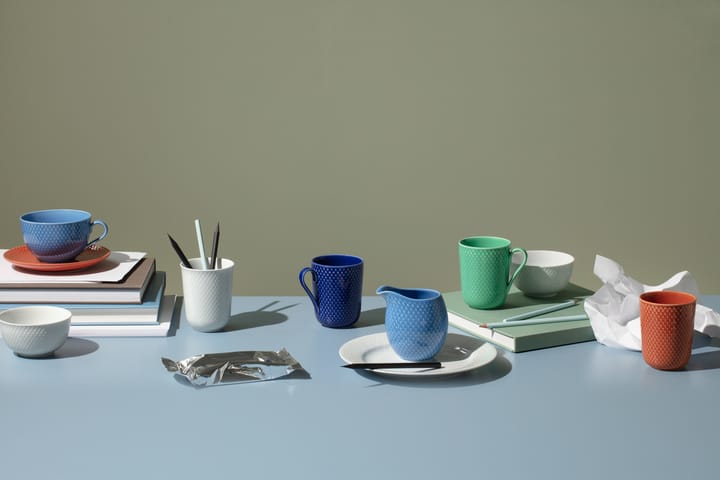 Tasse à thé avec soucoupe Rhombe - Bleu-terracotta - Lyngby Porcelæn