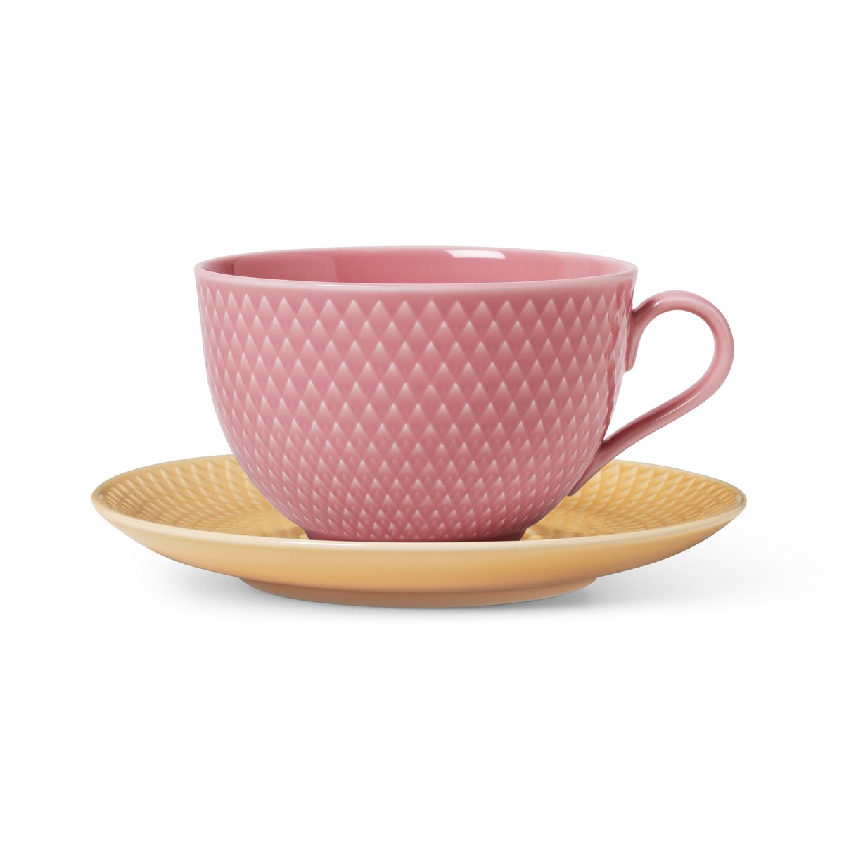 lyngby porcelæn tasse à thé avec soucoupe rhombe rose-sand