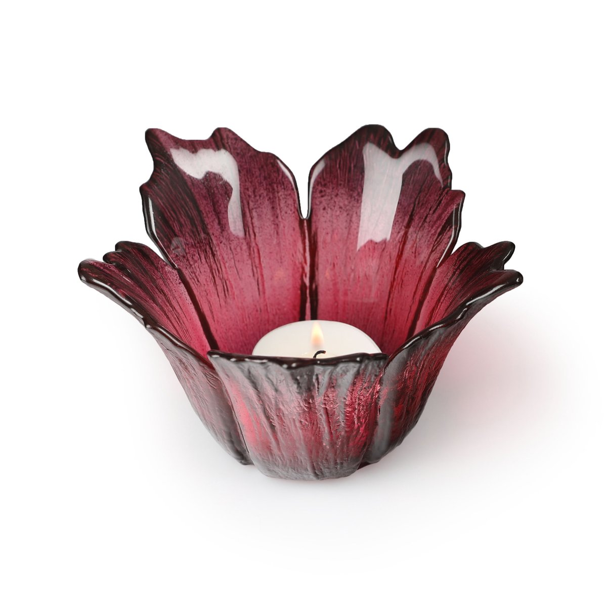 Målerås Glasbruk Photophore Fleur o14 cm Rose rouge