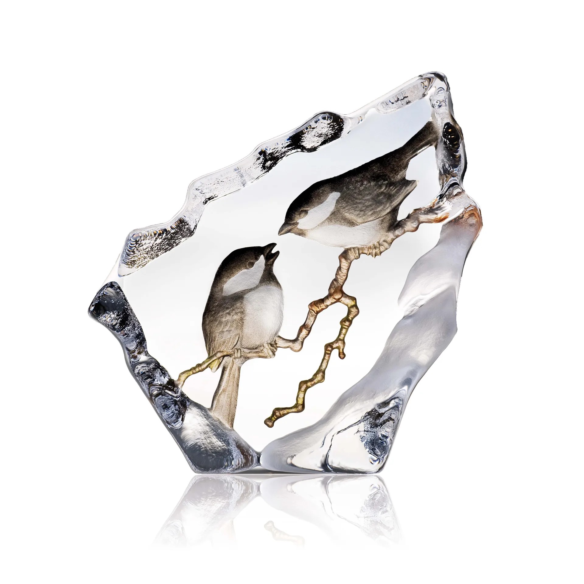 Sculpture de verre mésanges, 16x16,5 cm Målerås Glasbruk