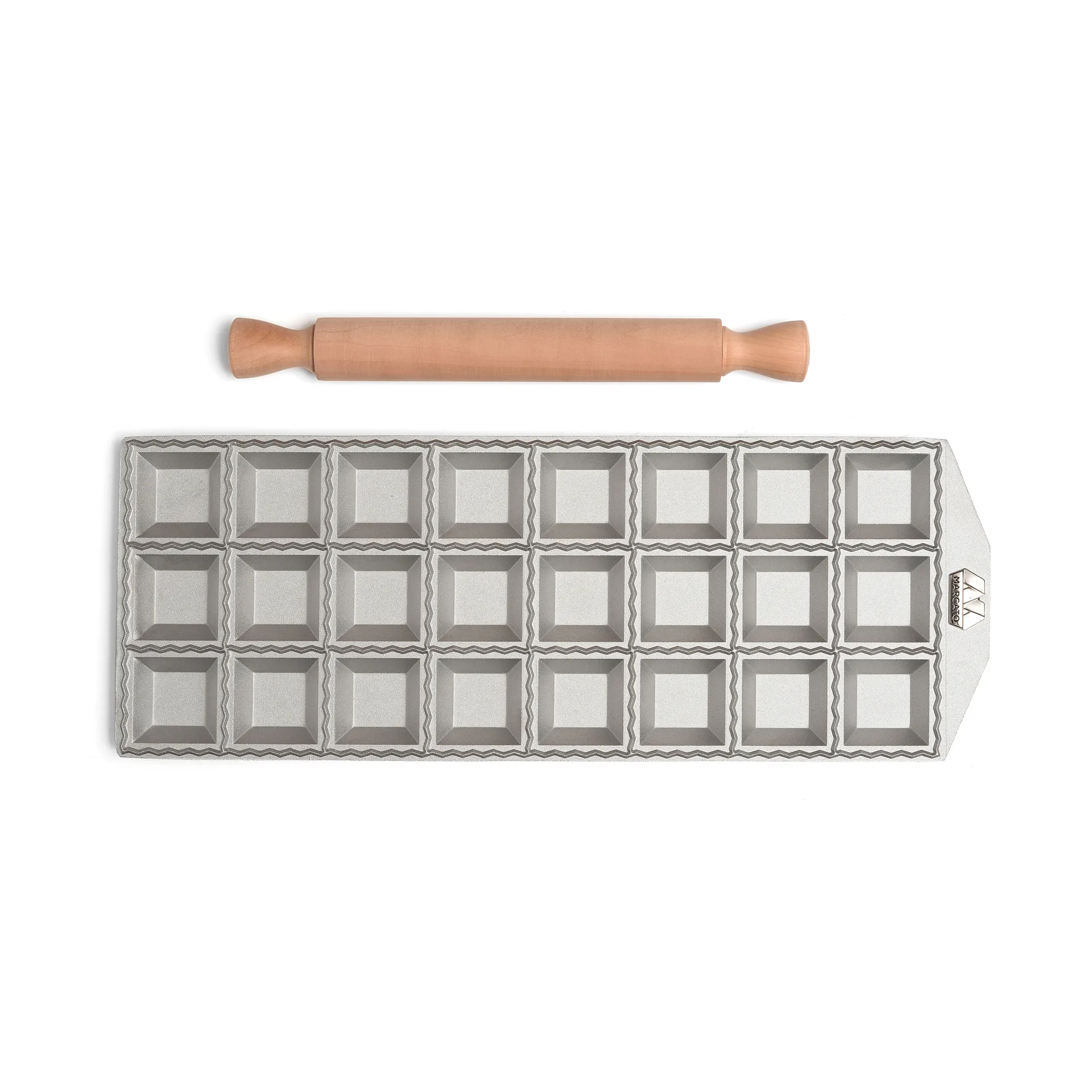 Marcato moule à raviolis carrés avec rouleau, 24 pièces Marcato