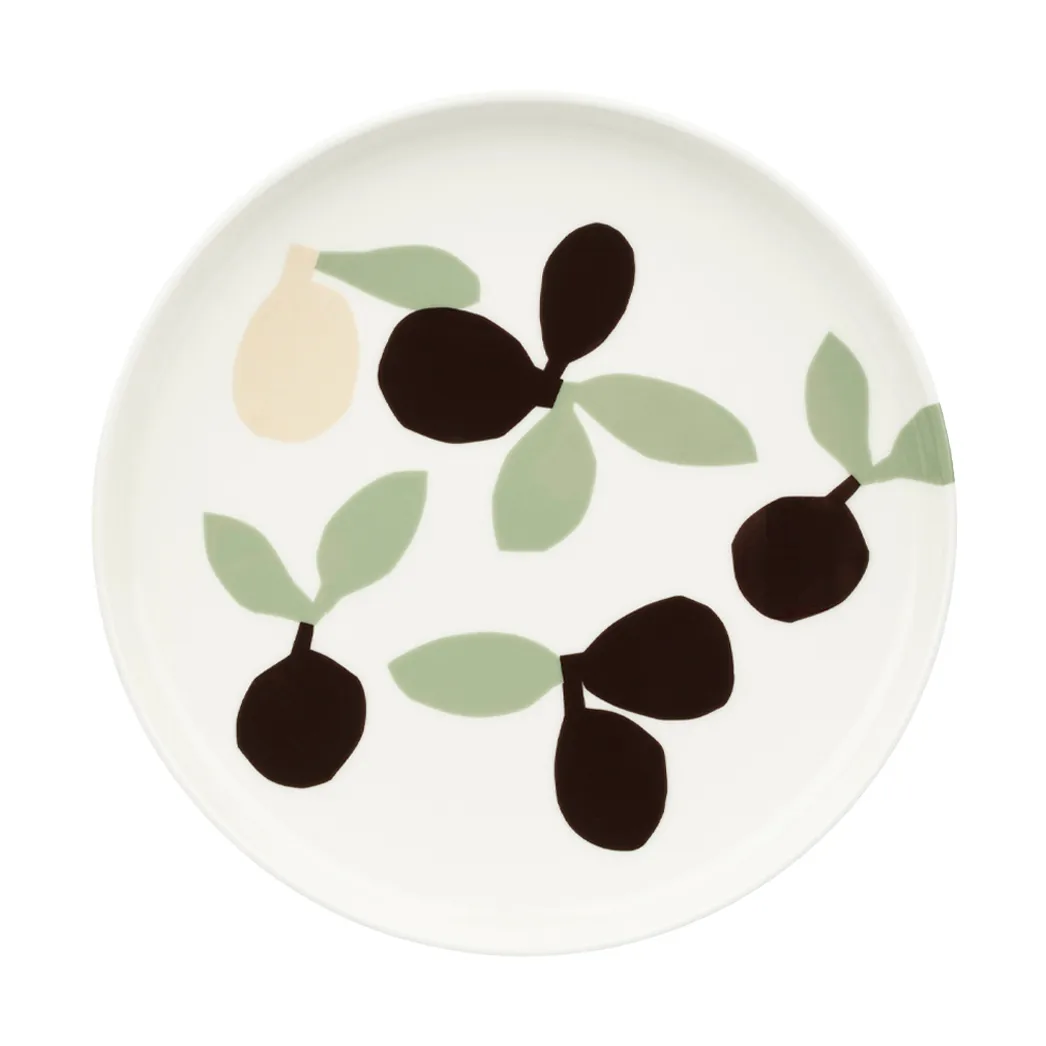 Assiette à dessert Omppo, White, sage, black, brown, linen, 20 cm Marimekko