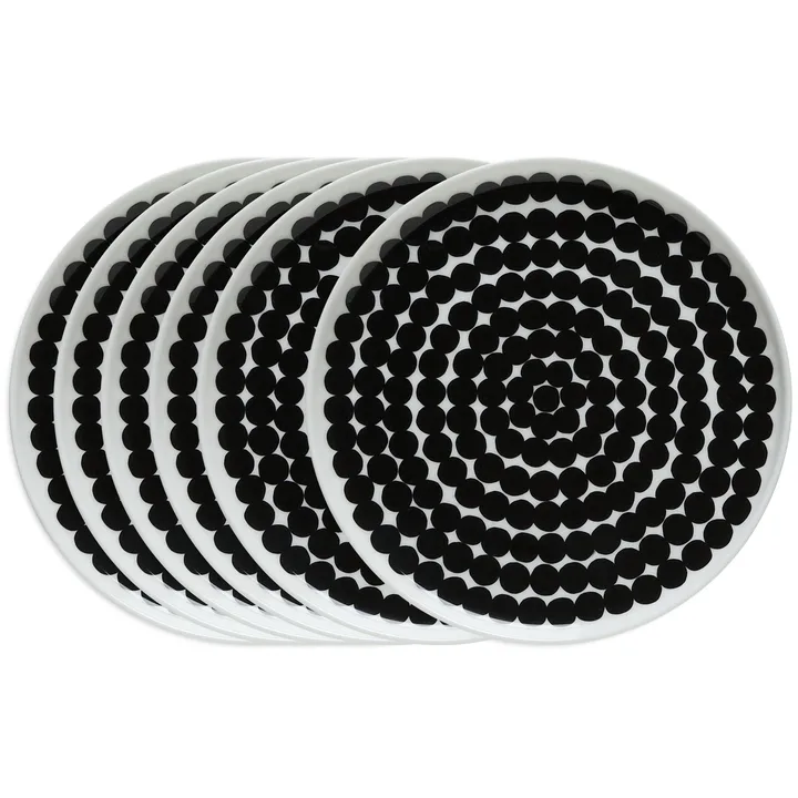 Assiette Räsymatto 20 cm, lot de 6 noir-blanc - Marimekko