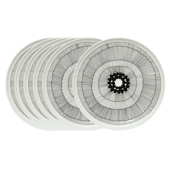 Assiette Siirtolapuutarha Ø 25 cm, lot de 6 noir-blanc - Marimekko