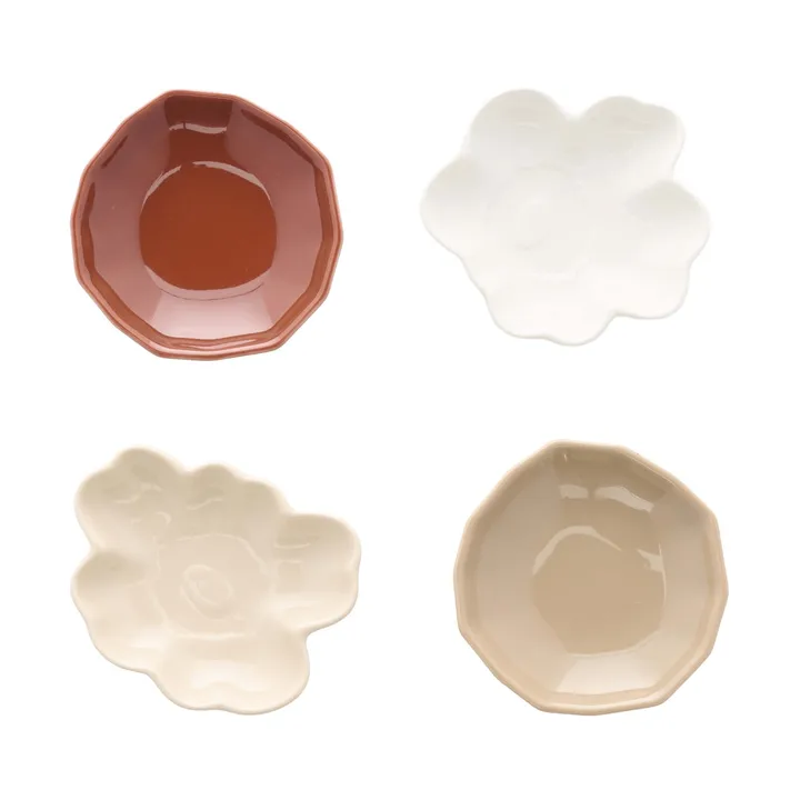 Assiette Unikko & kivet shape, 4 pièces - Beige-chestnut-white-light brown - Marimekko