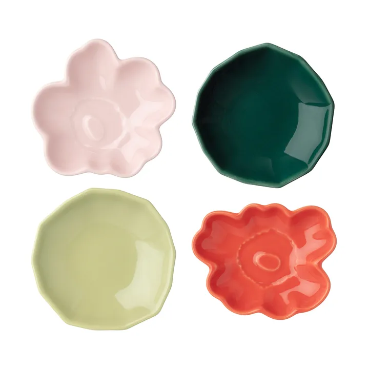 Assiette Unikko & kivet shape, 4 pièces - Pink-pear-red-dark green - Marimekko