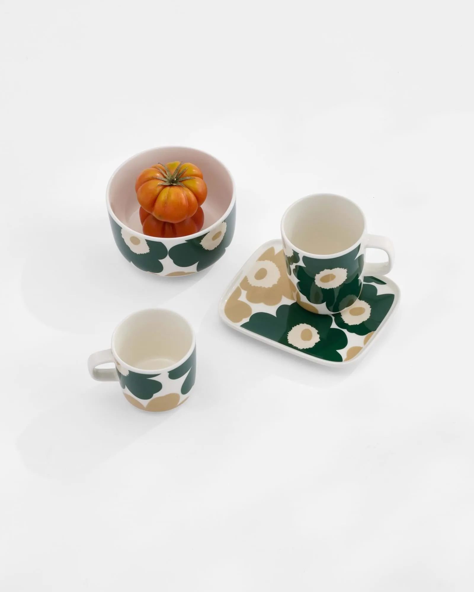 Bol Unikko 5 dl, White-dark green-beige-light sand Marimekko