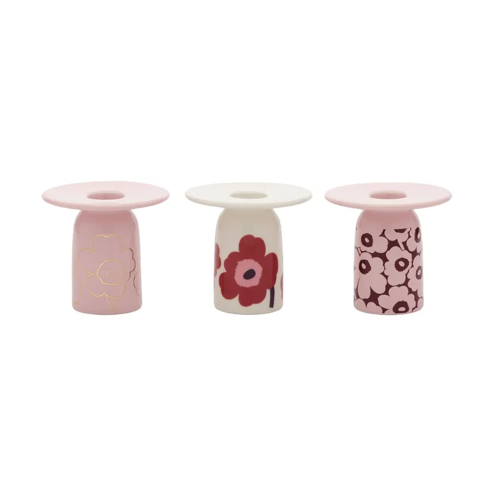 Bougeoir Unikko - Rose-blanc-bordeaux-or, 3 pièces - Marimekko