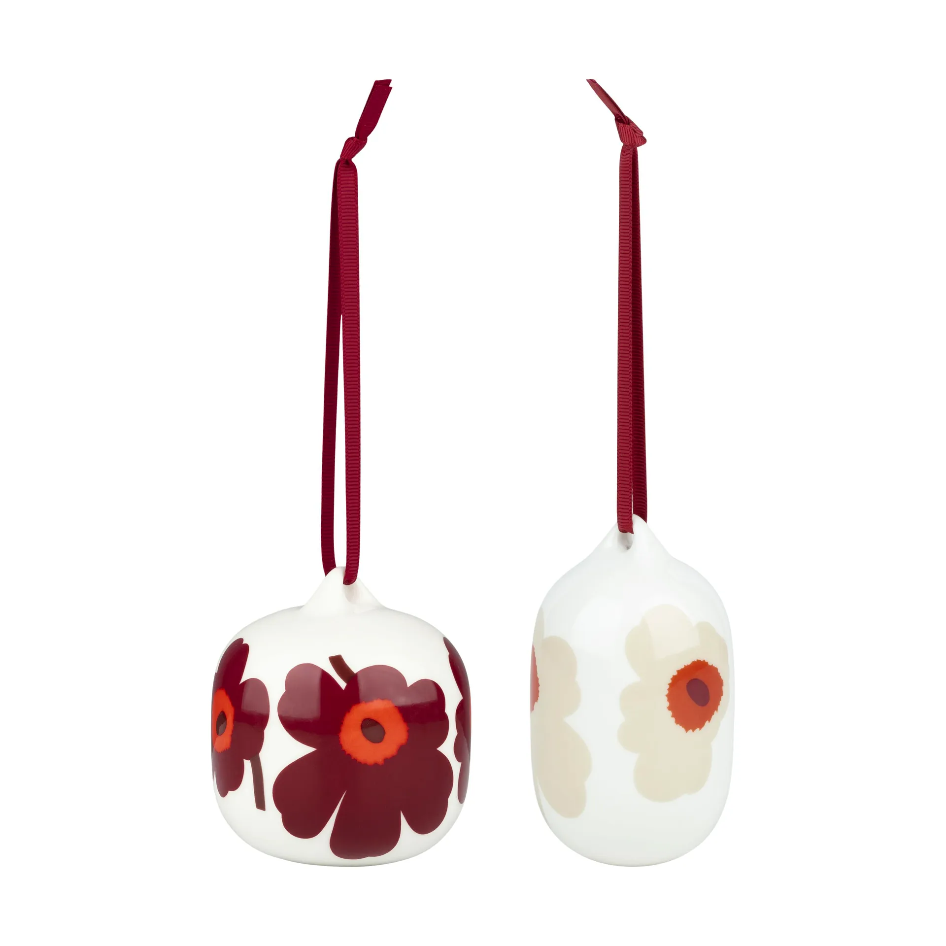 Boules de Noël Unikko 2025 2 pièces, White-red-beige Marimekko