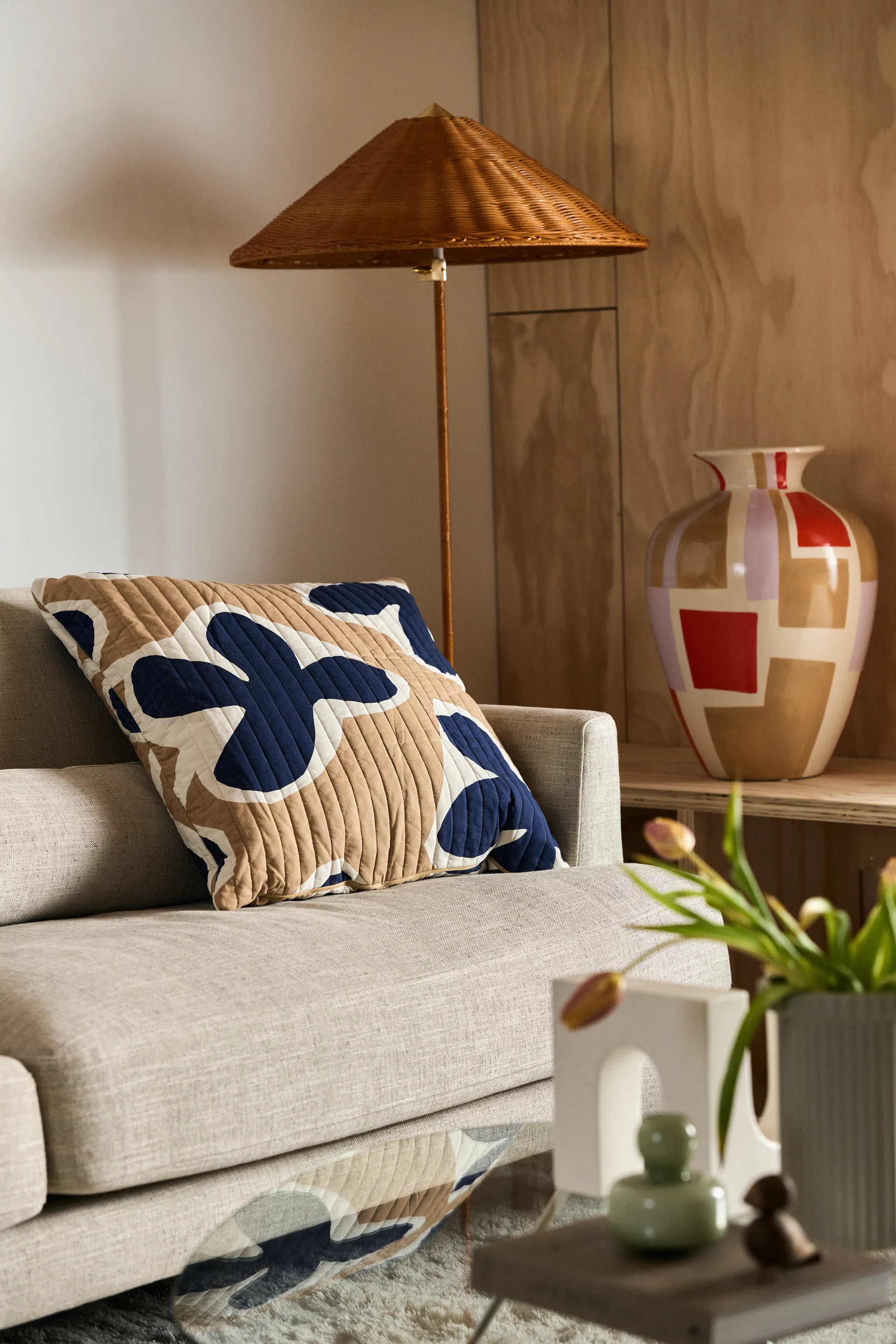 Coussin Kevätkiuru 60x60 cm, Beige-bleu foncé Marimekko