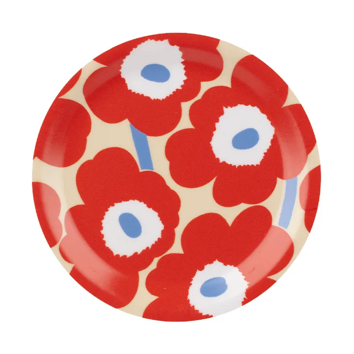 Dessous de verre Unikko - Melon-orange red-light blue-off white, Ø11 cm - Marimekko