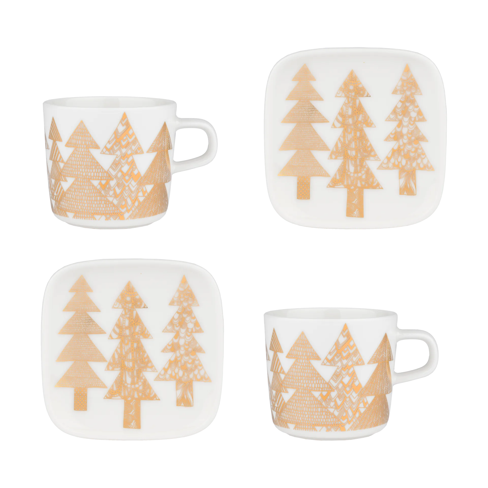 Ensemble de bol et assiette Kuusikossa 20 cl 4 pièces, White-gold Marimekko