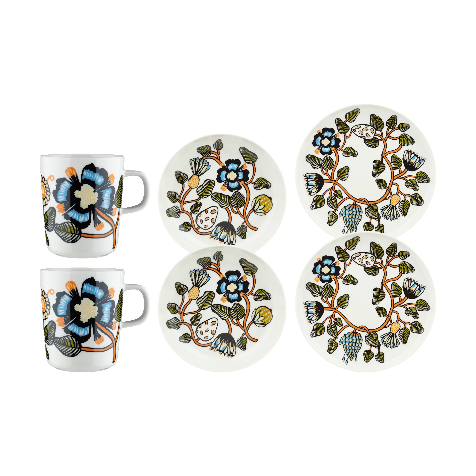 Ensemble déjeuner Tiara 6 pièces, White-warm orange-green Marimekko