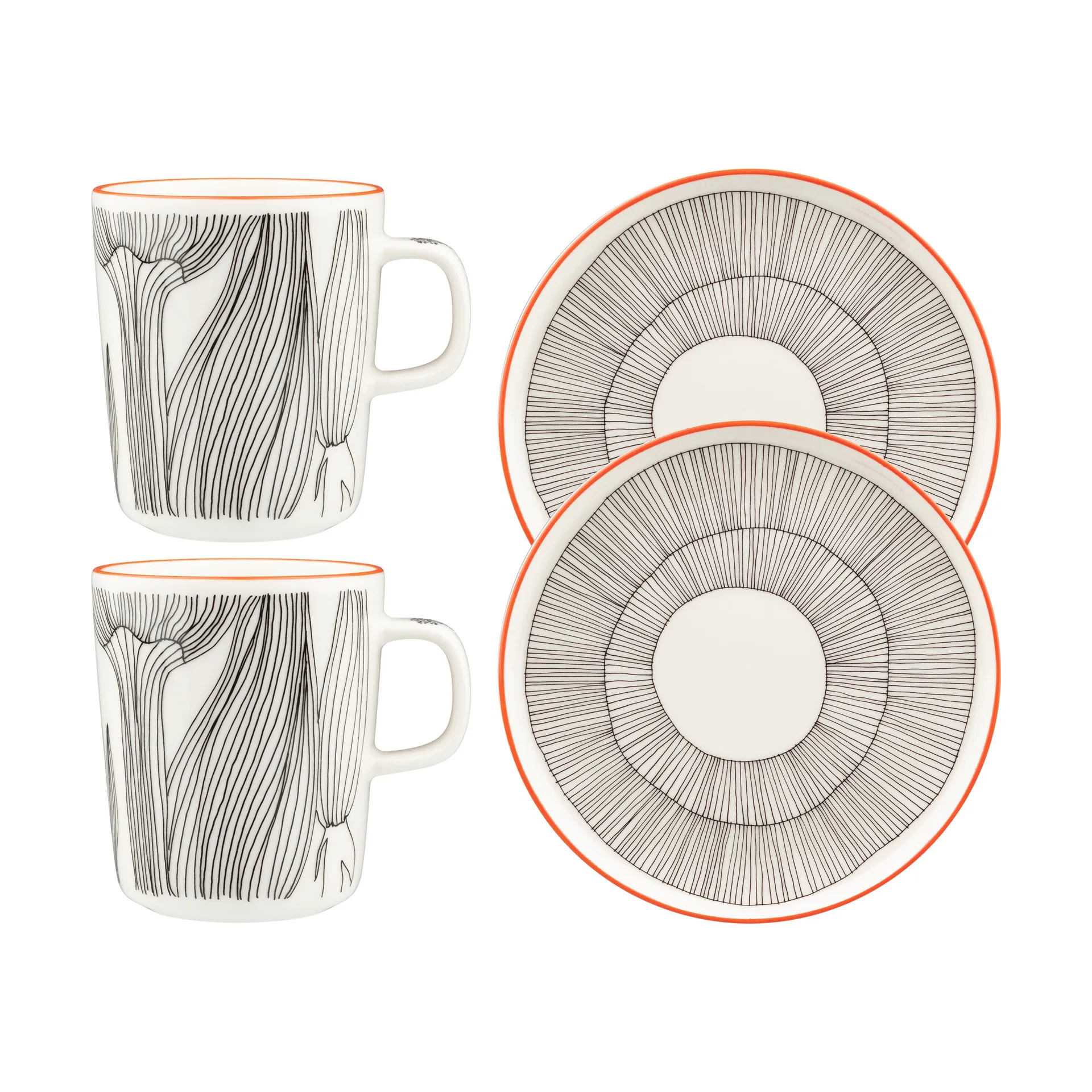 Ensemble petit-déjeuner Kukat Puhkeavat, 4 pièces, White-black-orange Marimekko