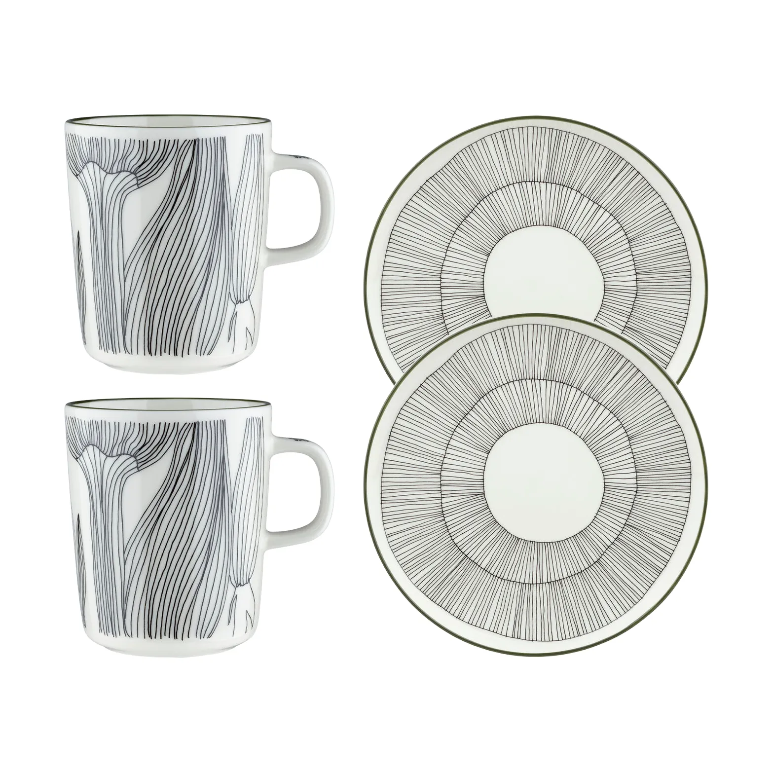 Ensemble petit-déjeuner Kukat Puhkeavat, 4 pièces, White-forest green-black Marimekko