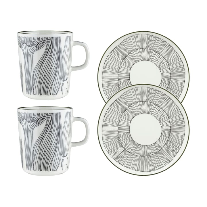 Ensemble petit-déjeuner Kukat Puhkeavat, 4 pièces - White-forest green-black - Marimekko