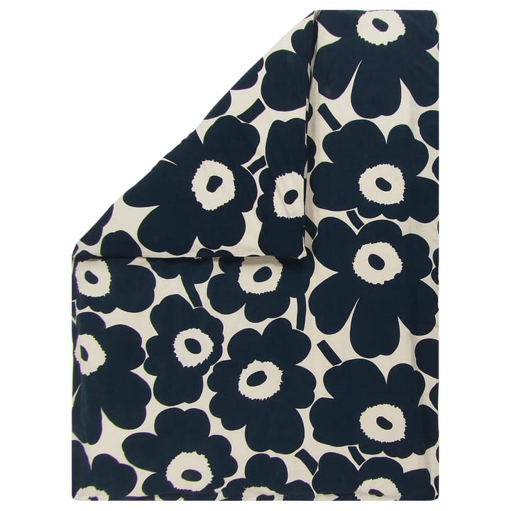 Housse de couette laine-lin Unikko 150x210cm - Blanc nature-bleu foncé - Marimekko