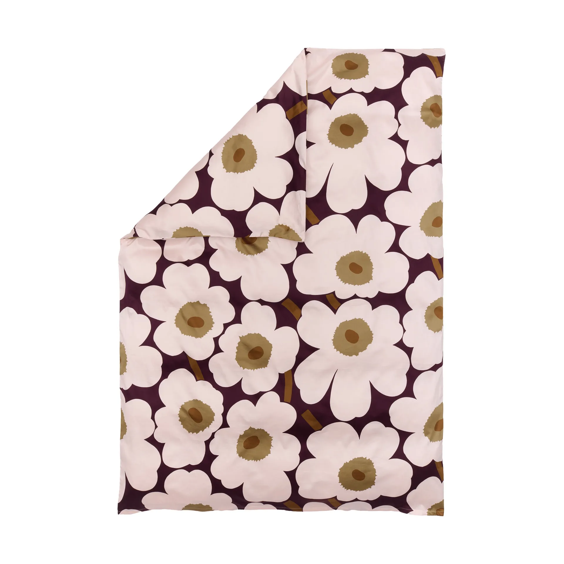 Housse de couette Unikko en satin 150x210 cm, Plum-pink-elmwood-toffee Marimekko