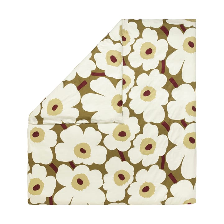 Housse de couette Unikko en satin 240x220 cm - Green umber-cream - Marimekko