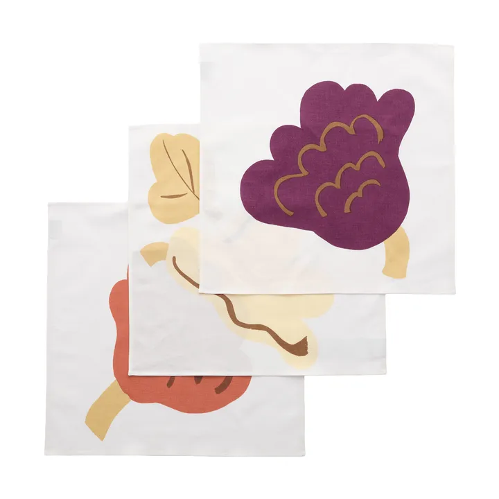 Kukasta Kukkaan serviette en tissu - White-plum-terrac-ochre, lot de 3 - Marimekko