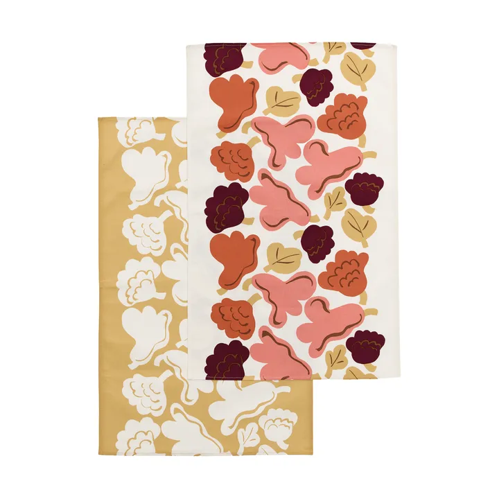 Kukasta Kukkaan torchon de cuisine - Off white-pink-terrac-ochre, lot de 2 - Marimekko