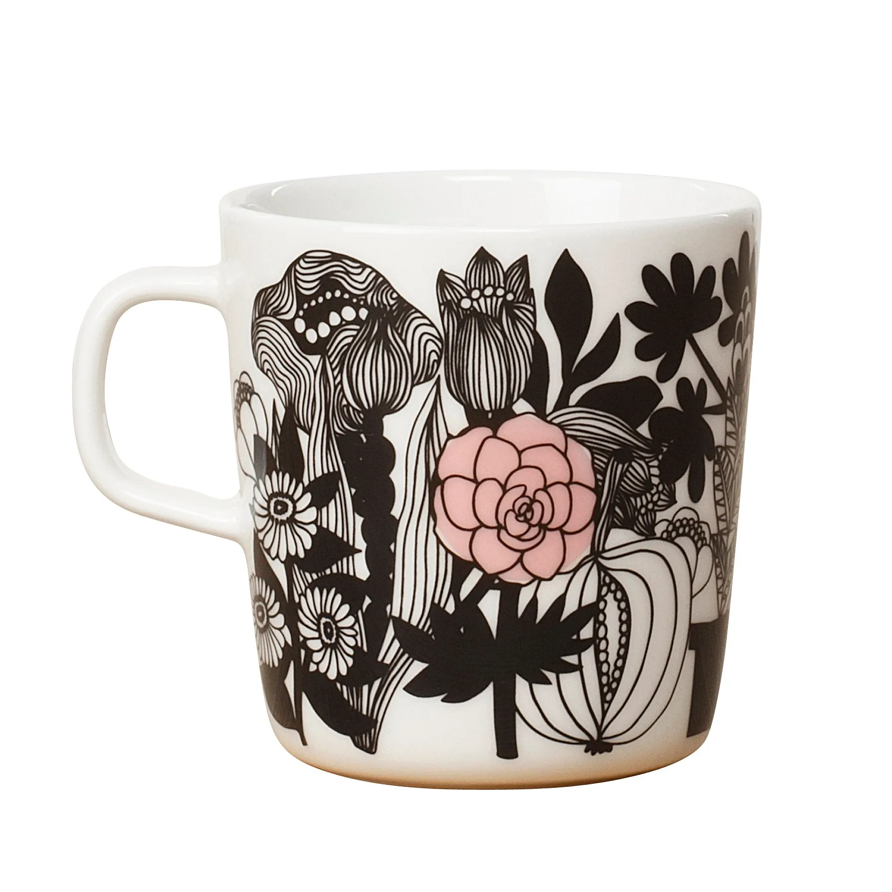 Mug à thé Siirtolapuutarha 4 dl, noir-blanc-rose Marimekko
