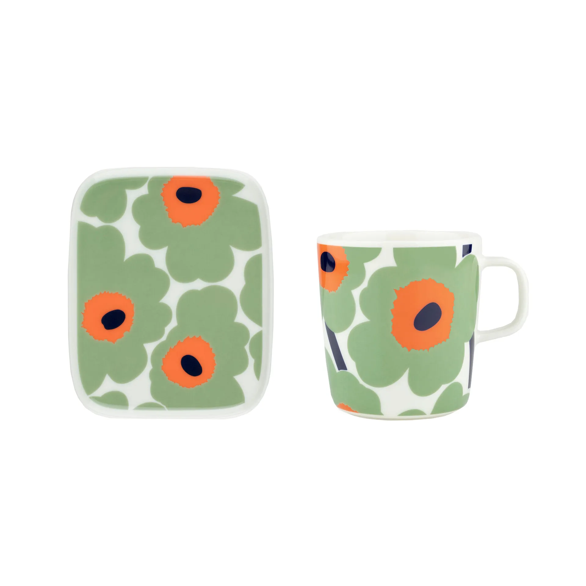 Mug Unikko 40 cl + assiette 12x15 cm, White-sage-orange-dark blue Marimekko