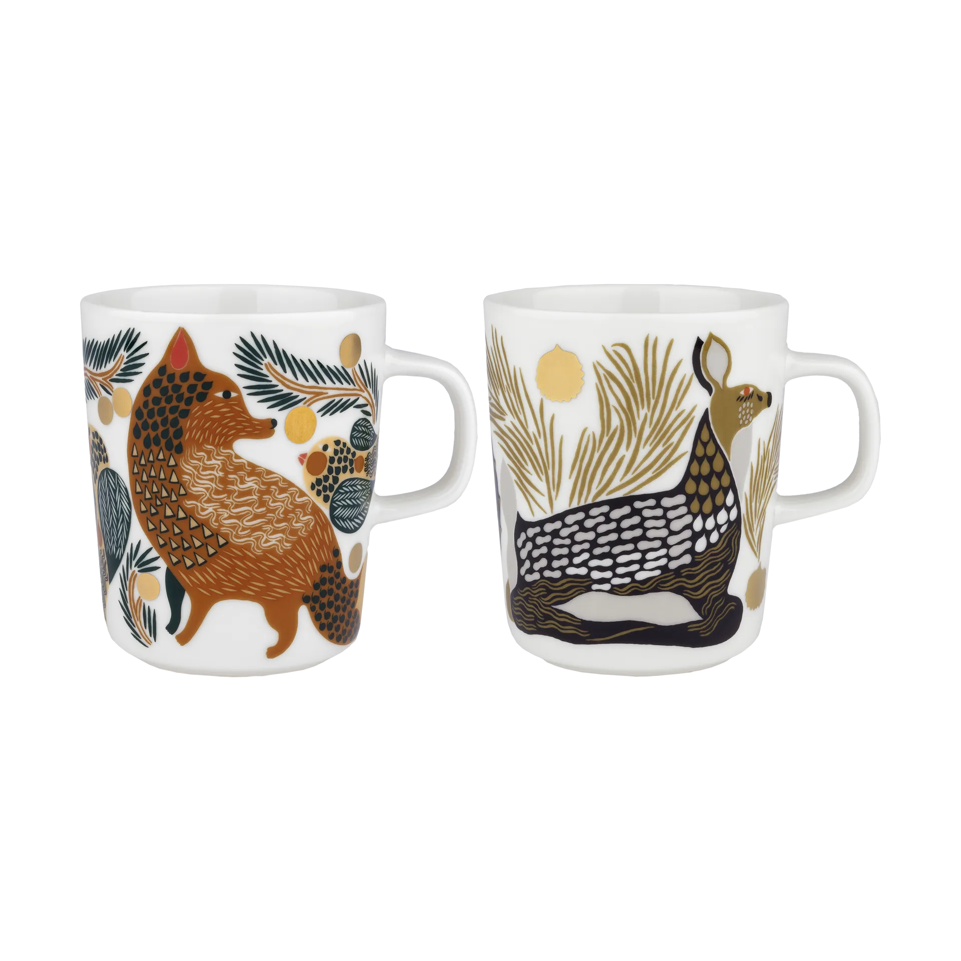 Oiva Ketunmarja & Peura mug 25 cl 2 pièces, White-coal-mud-light grey Marimekko