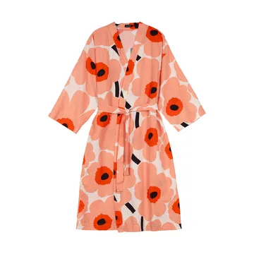 Peignoir Unikko S/M - Off white-coral-orange red-charcoal - Marimekko