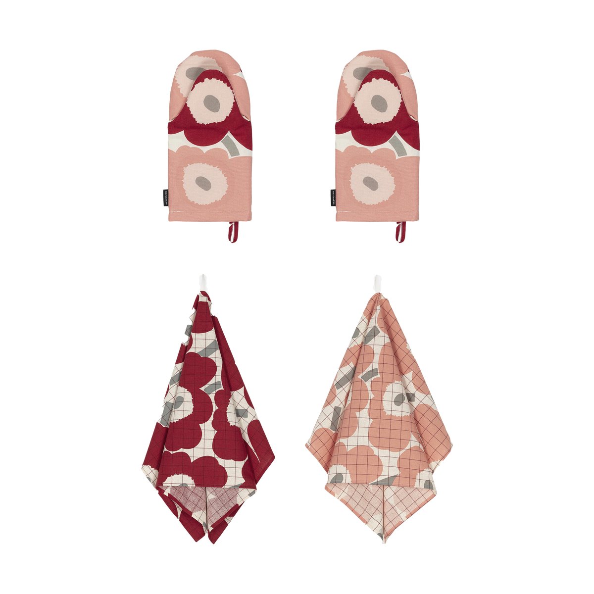Marimekko Petit Unikko torchon de cuisine + gant de cuisine 4 pièces Cotton-dark cherry-rose