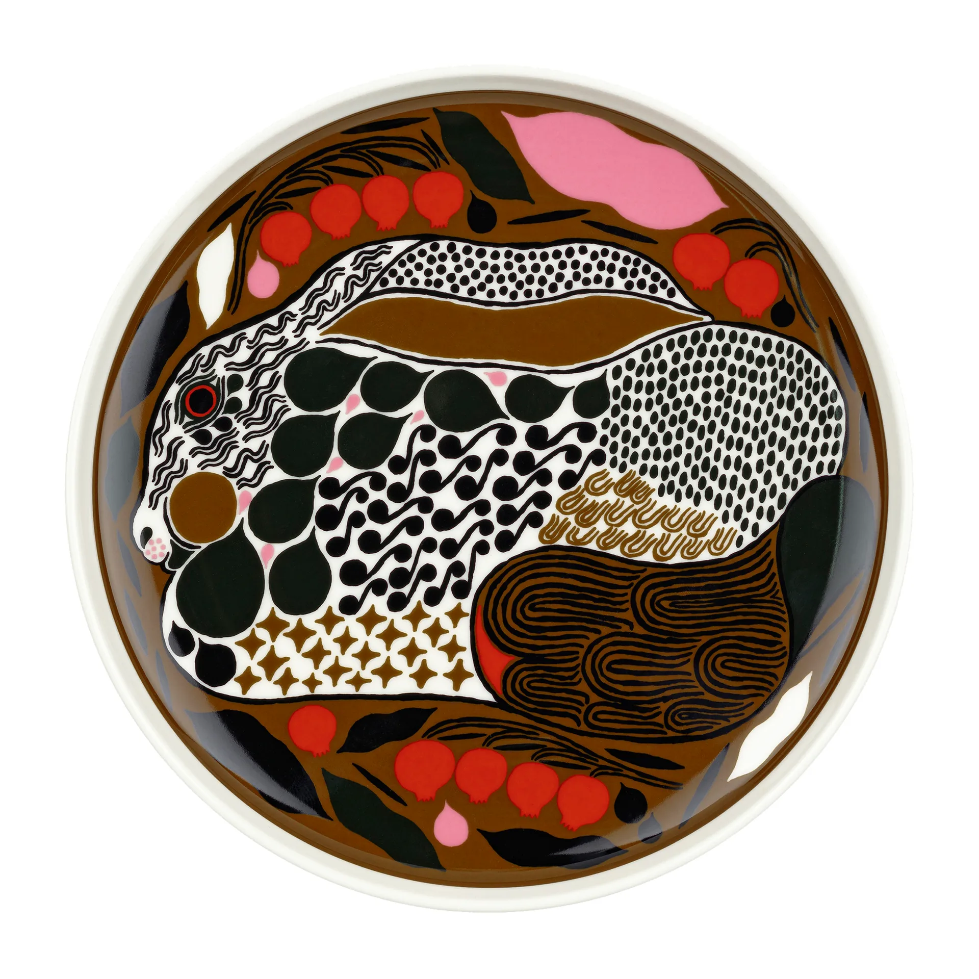 Petite assiette Rusakko Ø20 cm, blanc-marron-vert-rouge Marimekko
