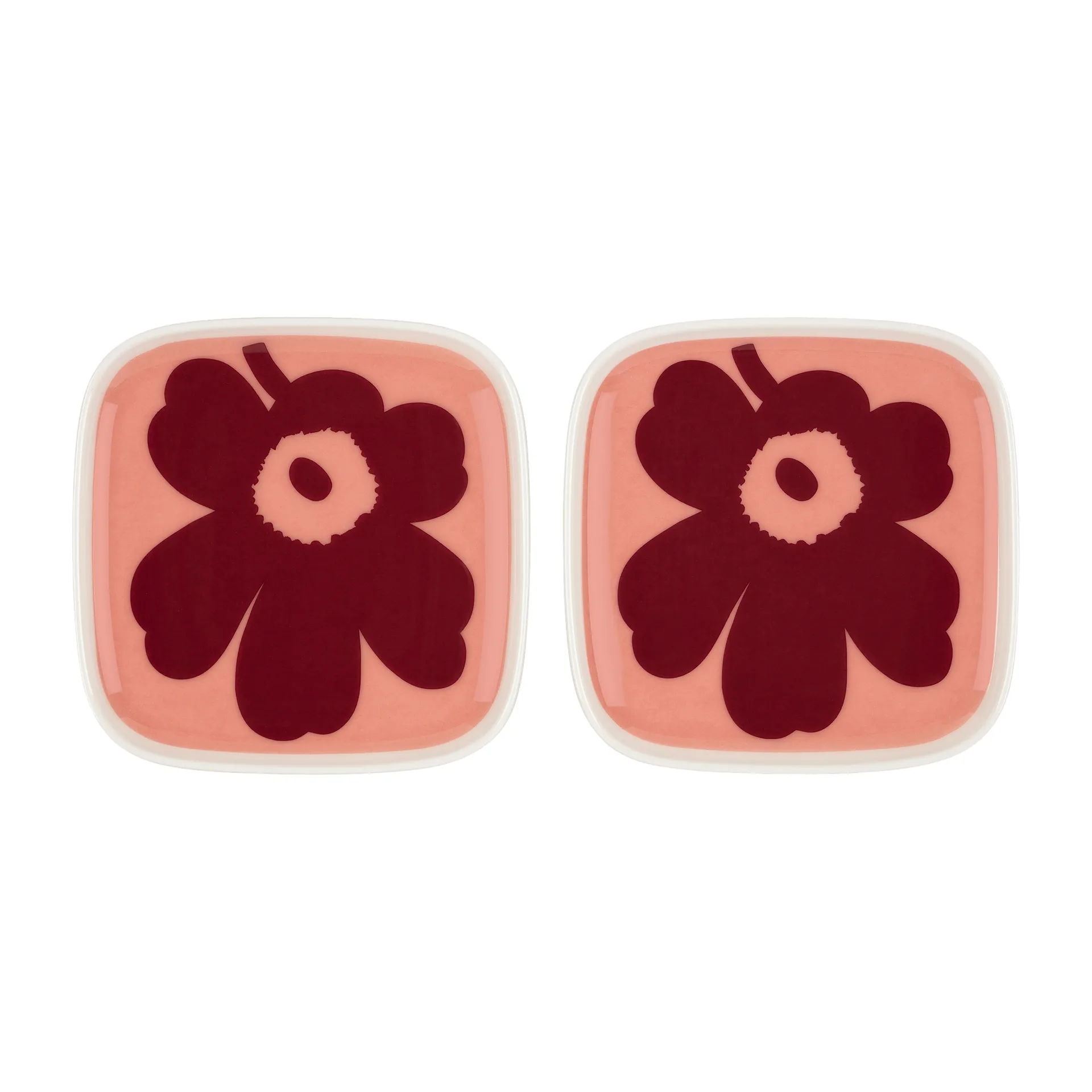Petite assiette Unikko 10x10 cm Lot de 2, blanc-rose-rouge Marimekko