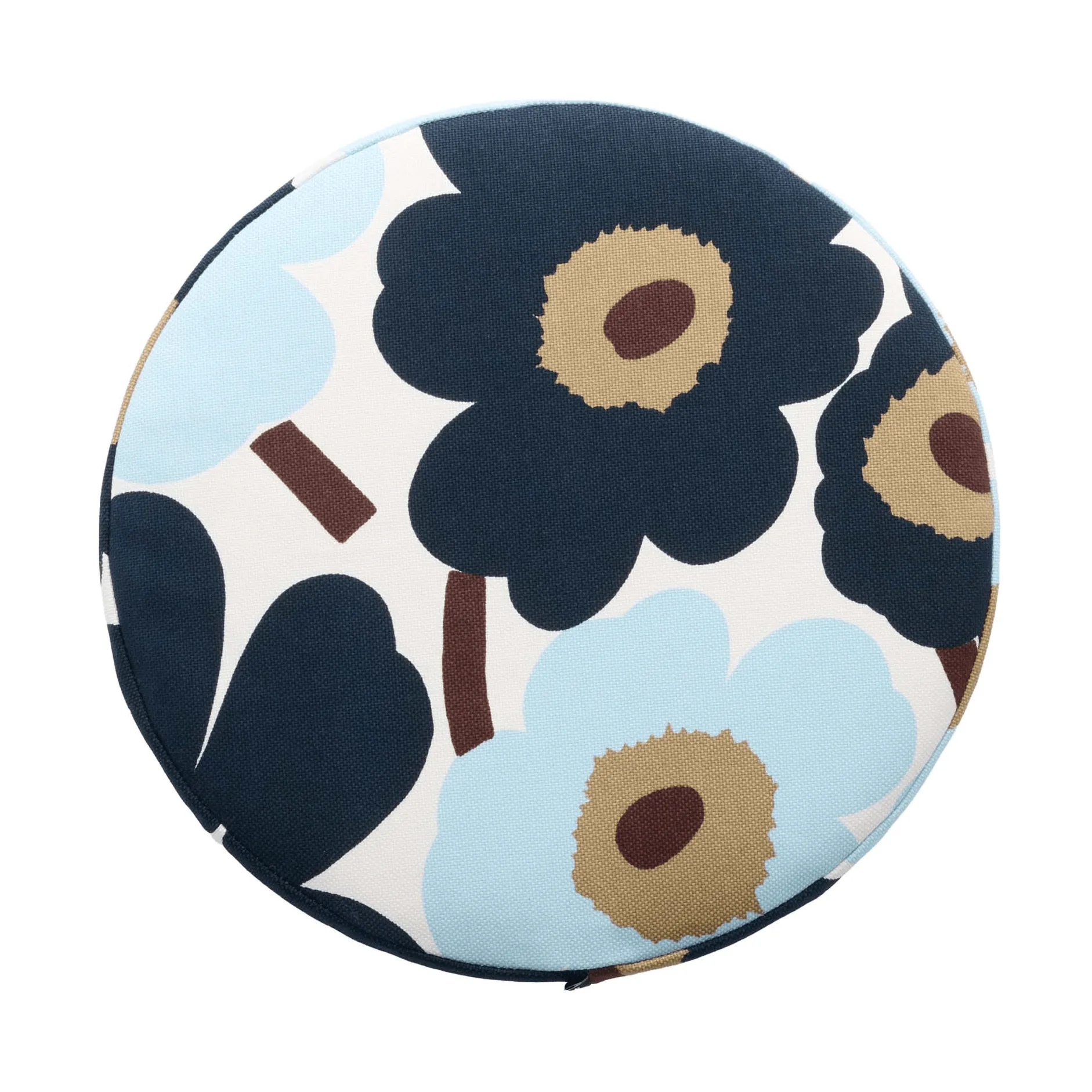 Pieni unikko coussin de siège rond, White-blueberry-cold blue-dark brown Marimekko