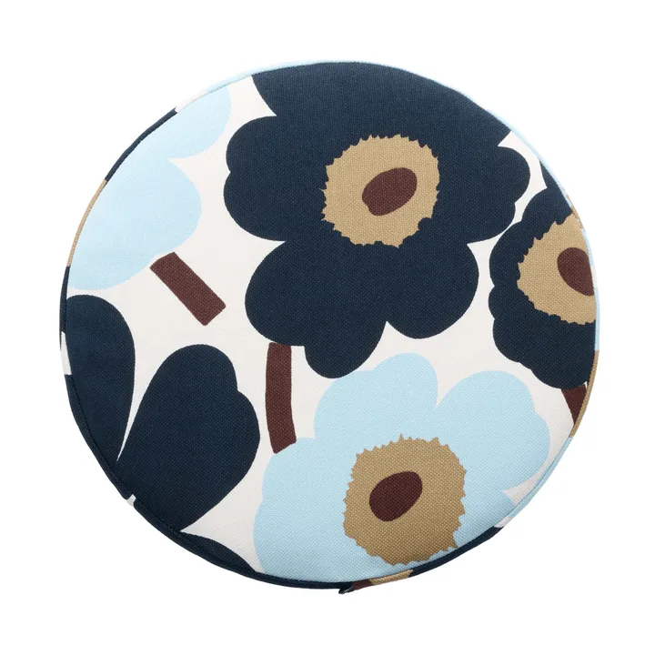 Pieni unikko coussin de siège rond - White-blueberry-cold blue-dark brown - Marimekko