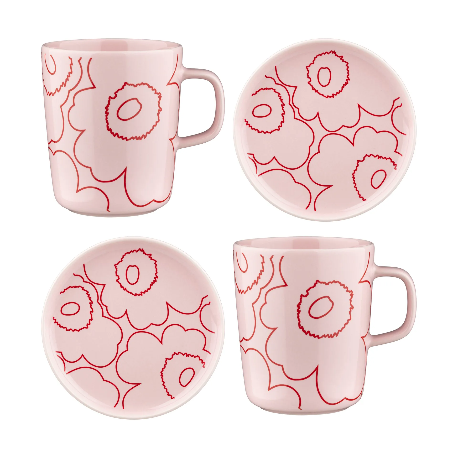 Piirto Unikko Oiva tasse 25 cl et soucoupe Ø13,5 cm 4 pièces, Rose Marimekko
