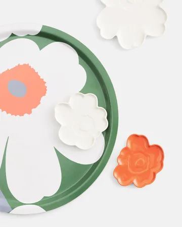 Plateau Unikko 60e anniversaire Ø46 cm - Green-white-orange - Marimekko