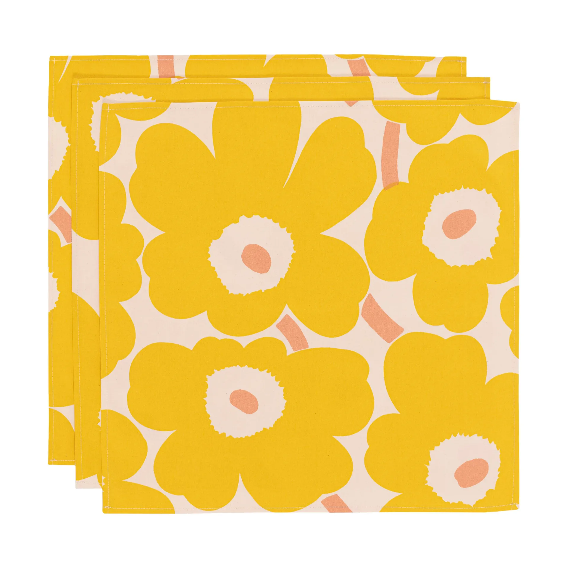 Serviette en tissu Pieni Unikko 43x43 cm lot de 3, Cotton-yellow-pink Marimekko