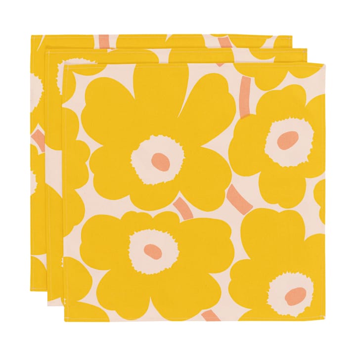 Serviette en tissu Pieni Unikko 43x43 cm lot de 3 - Cotton-yellow-pink - Marimekko