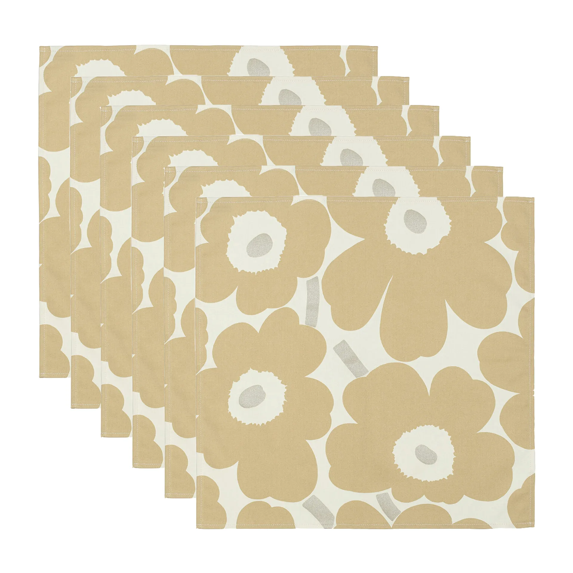 Serviette Pieni Unikko 43x43 cm, lot de 6, Beige-argent-blanc Marimekko