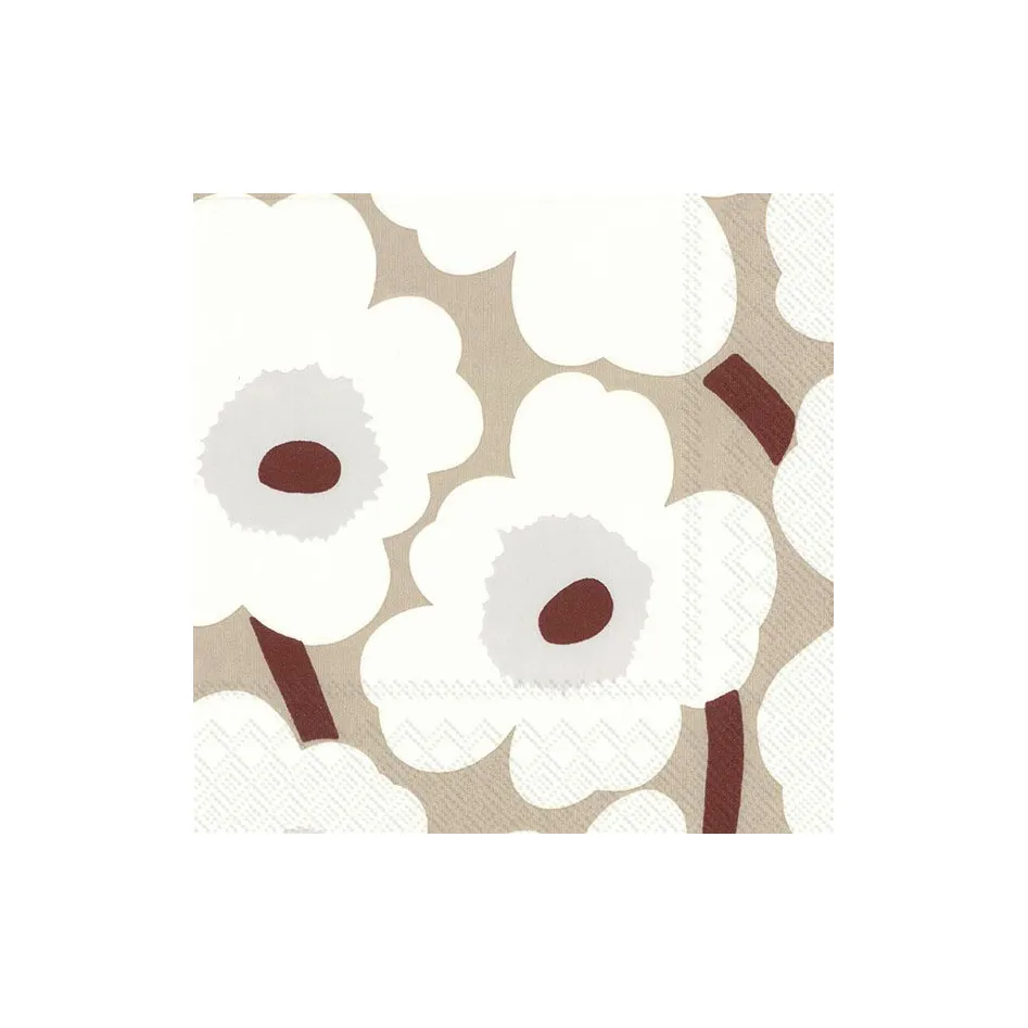 Serviettes Unikko 33x33 cm, Lot de 21, Blanc-Lin Marimekko