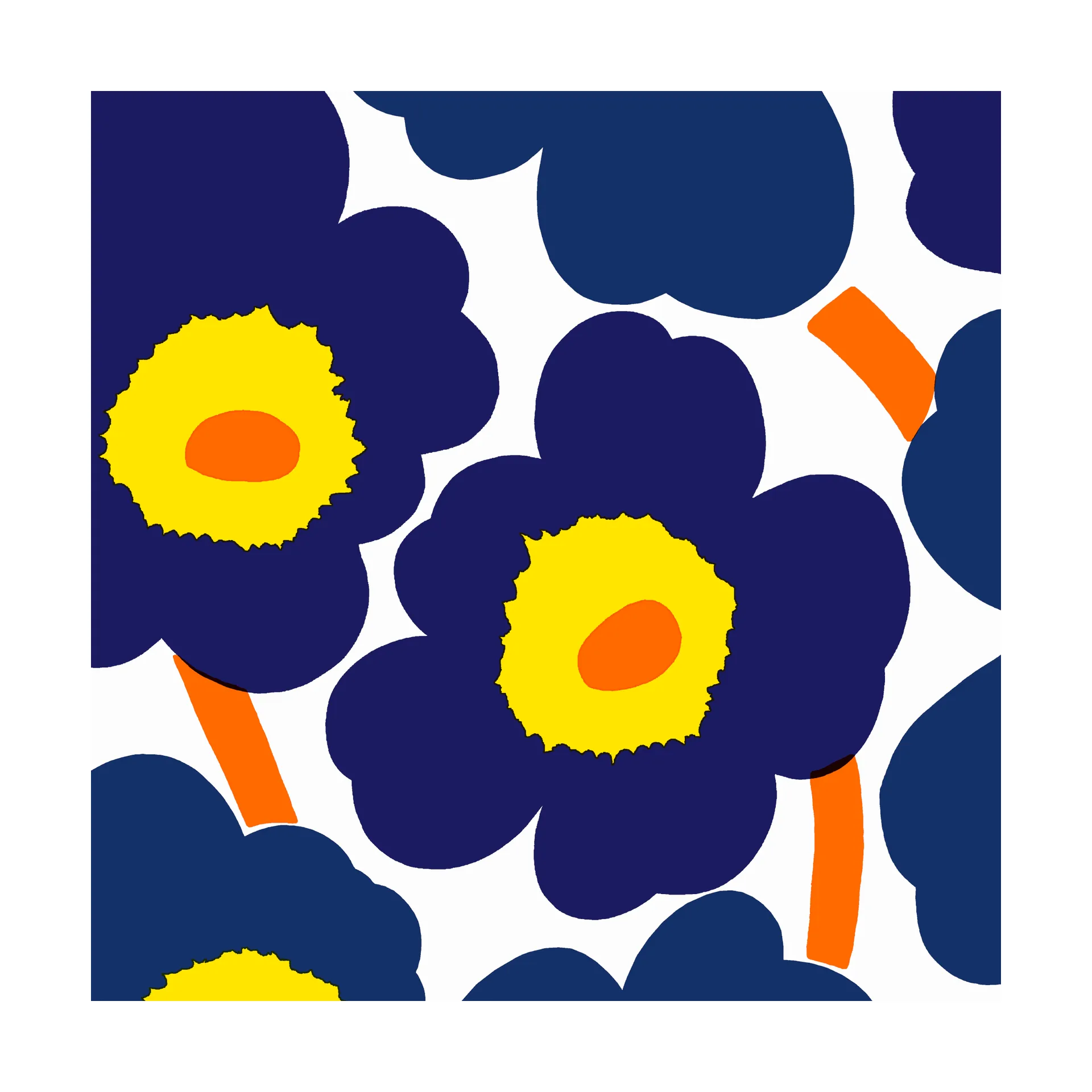 Serviettes Unikko 33x33 cm, Lot de 21, Blue-Yellow Marimekko